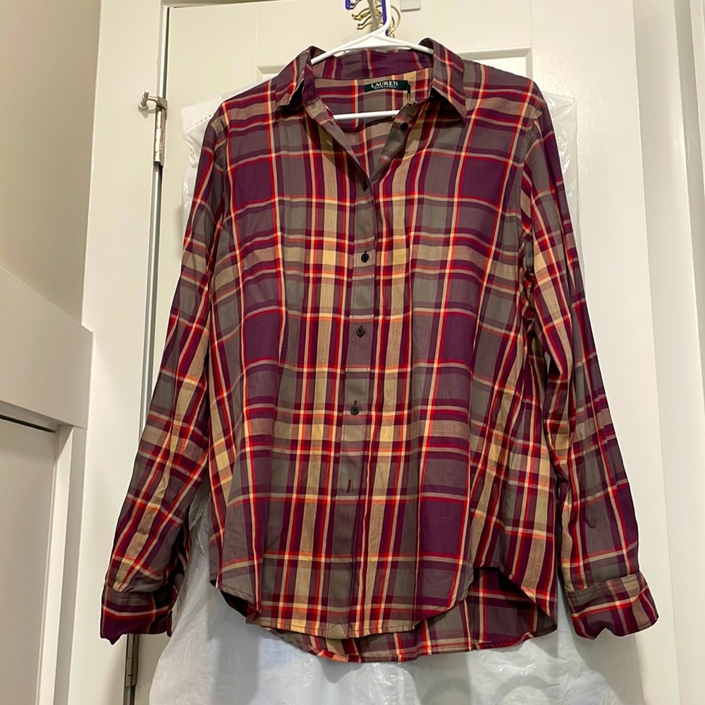 NEW! Ralph Lauren, Women’s Plaid Button Down Shirt, Size Large, comfy cotton.